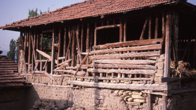 damaged wooden building structure, Turkey
